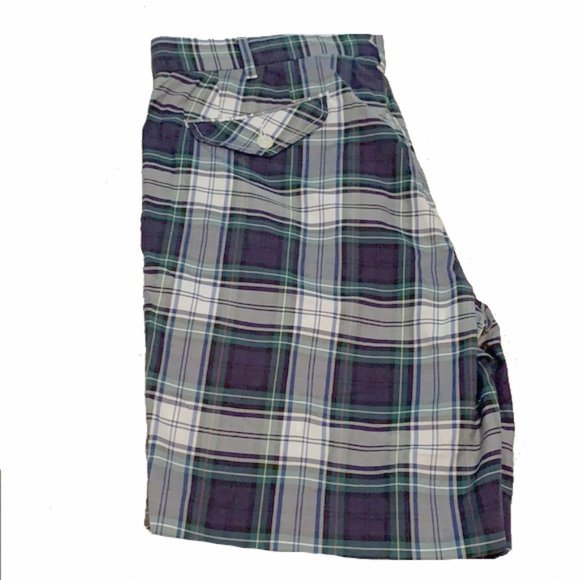 NEW Vintage Polo Ralph Lauren Shorts!  Navy Green Plaid  Slim Gi Fit  Flat Front - Picture 2 of 4